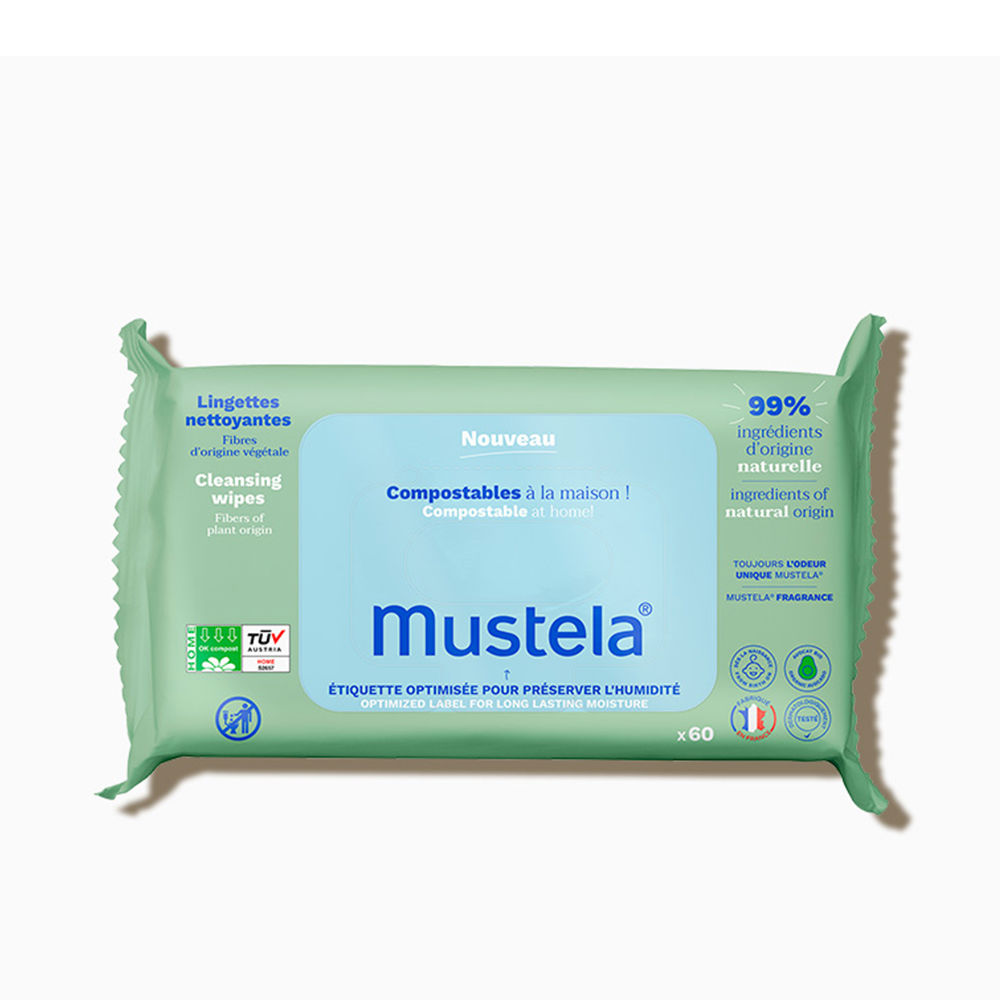 Lingettes Nettoyantes Bébé Au Fibres D'origine Végétale Mustela Le Paquet De 60 Lingettes - vue 3