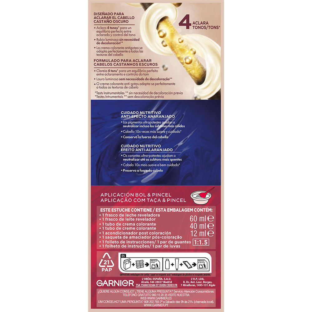 Garnier Color Sensation teinture blonde lumineuse sans décoloration pour cheveux foncés Louro Café 5 u - vue 3