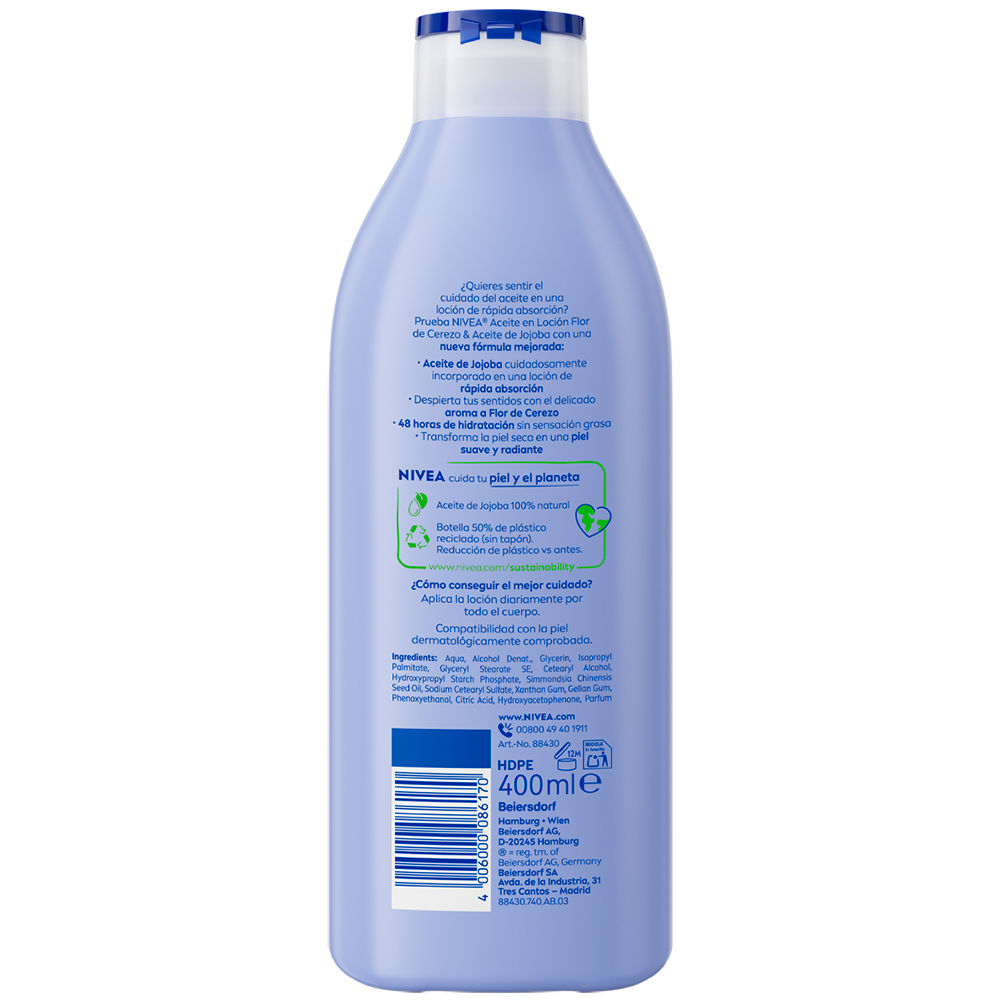 ACEITE EN LOCIÓN flor cerezo \u0026 jojoba Body moisturisers Nivea - Perfumes  Club, image size:1000x1000