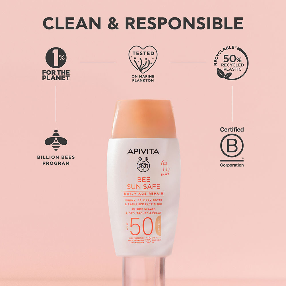 BEE SUN SAFE facial fluid, daily anti-aging repair with color