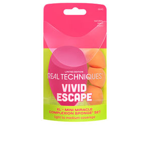 Esponja de maquillaje VIVID ESCAPE XL + MINI MIRACLE COMPLEXION SPONGE ESTUCHE Real Techniques
